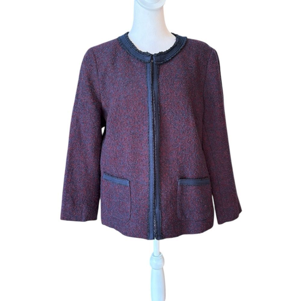 Talbots Tweed Jacket Blazer Purple Blue Red Speckle Wool Blend Womens 14 Petite